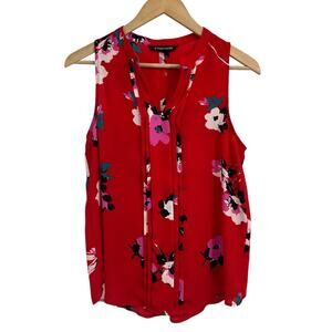 41 Hawthorne Red Floral Pleat Front Sleeveless Blouse Small